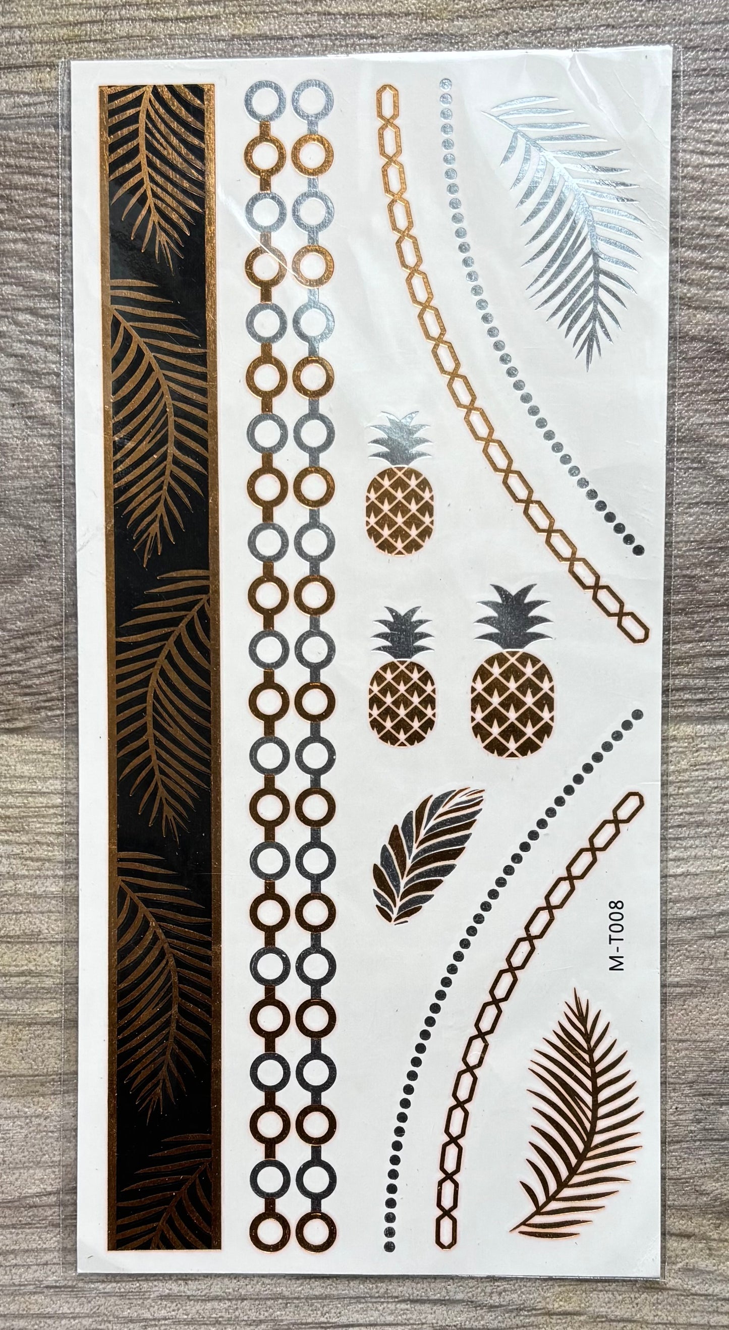 Temporary Gold Foil Pineapple/Bows Tattoos