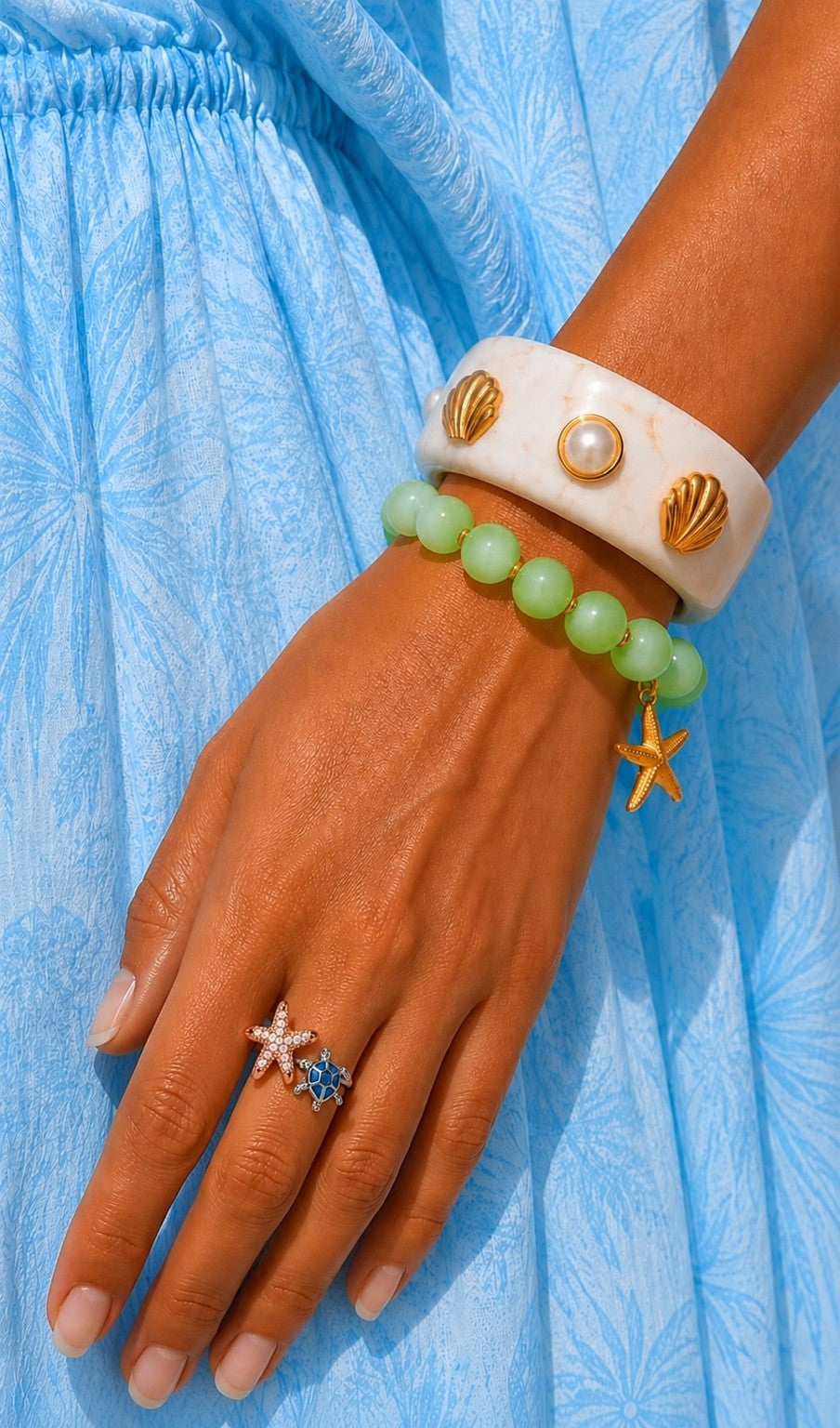 Faux Pearl & Shell Resin Bangle