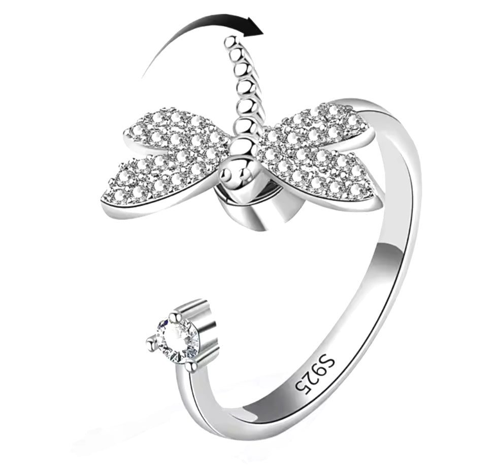 Diamante Dragonfly Anxiety Spinner Ring
