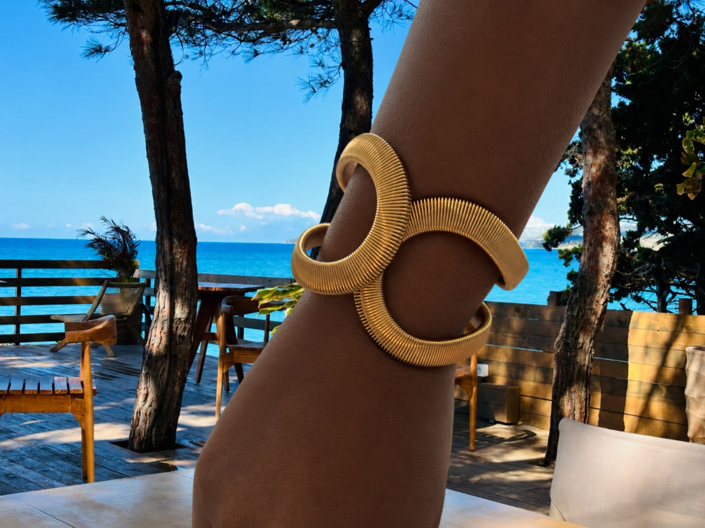 Gold Statement Open Bangle Bracelet