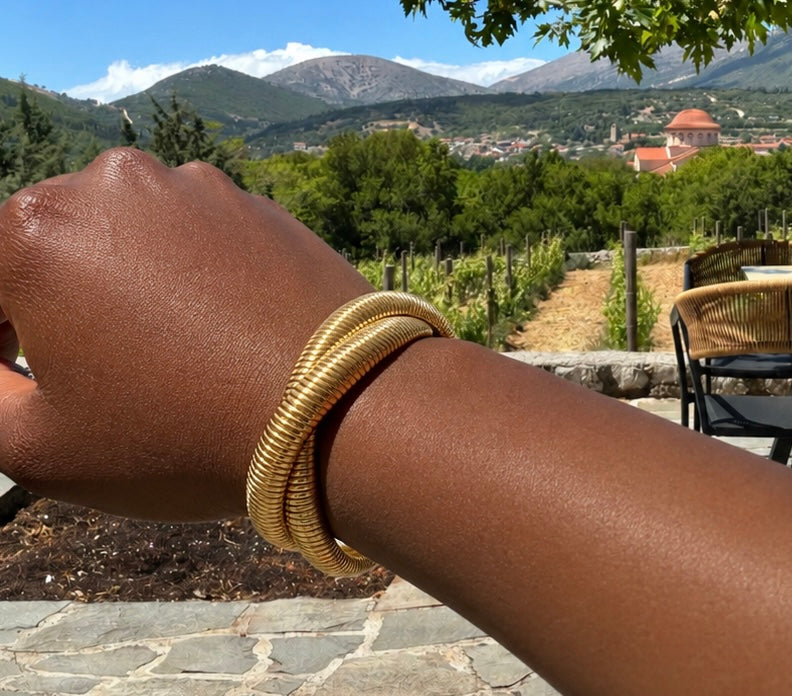 Gold Textured Statement Bangle Bracelet
