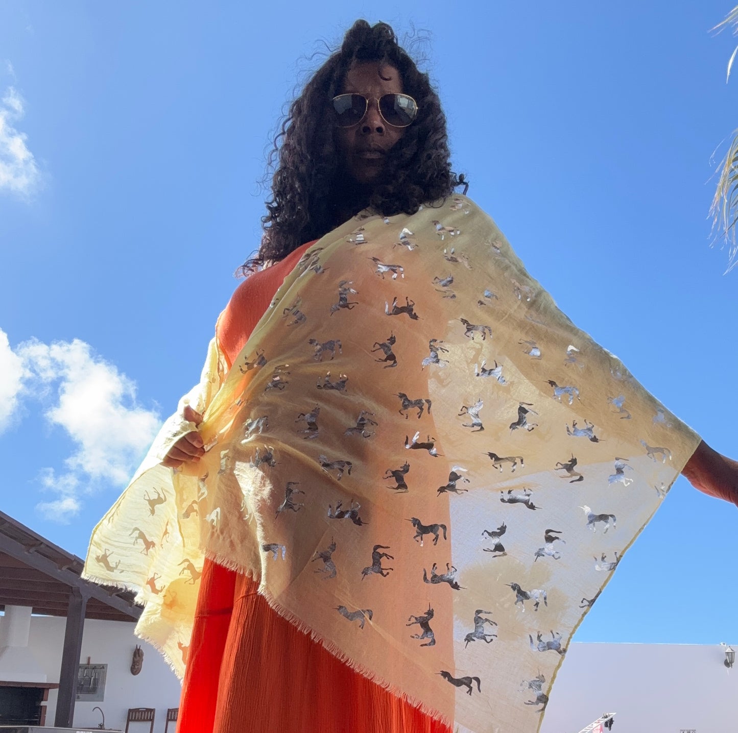 Unicorn Silver Foiled Frayed Scarf