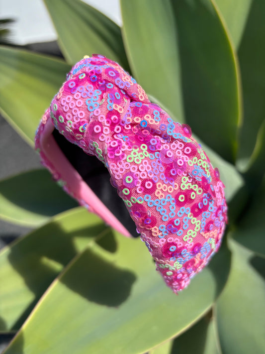 Pink Sequin Knot Hairband