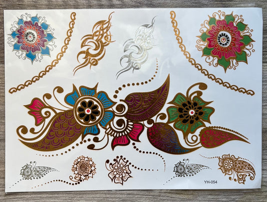 Temporary Gold Foil Flowers & Green Gold Leaf Tattoos