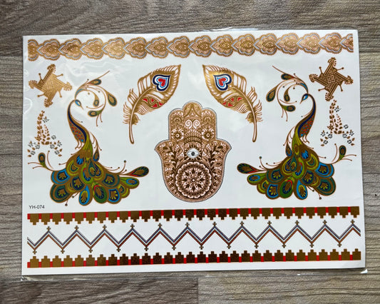 Temporary Gold Foil Mandala & Peacock Tattoos