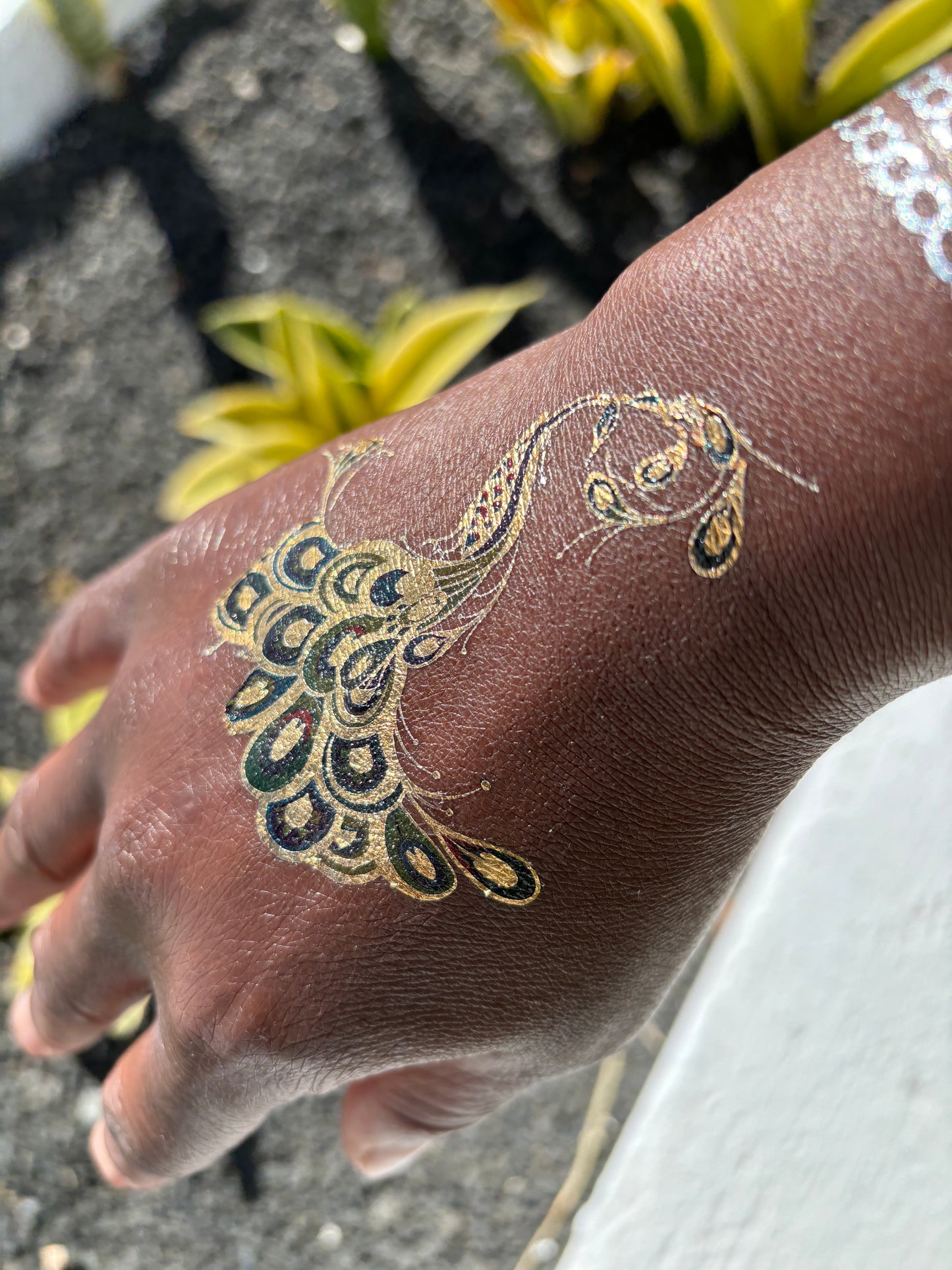 Temporary Gold Foil Mandala & Peacock Tattoos