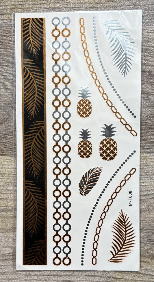 Temporary Gold Foil Pineapple/Bows Tattoos