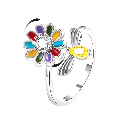 Flower and Bee Anxiety Spinner Ring