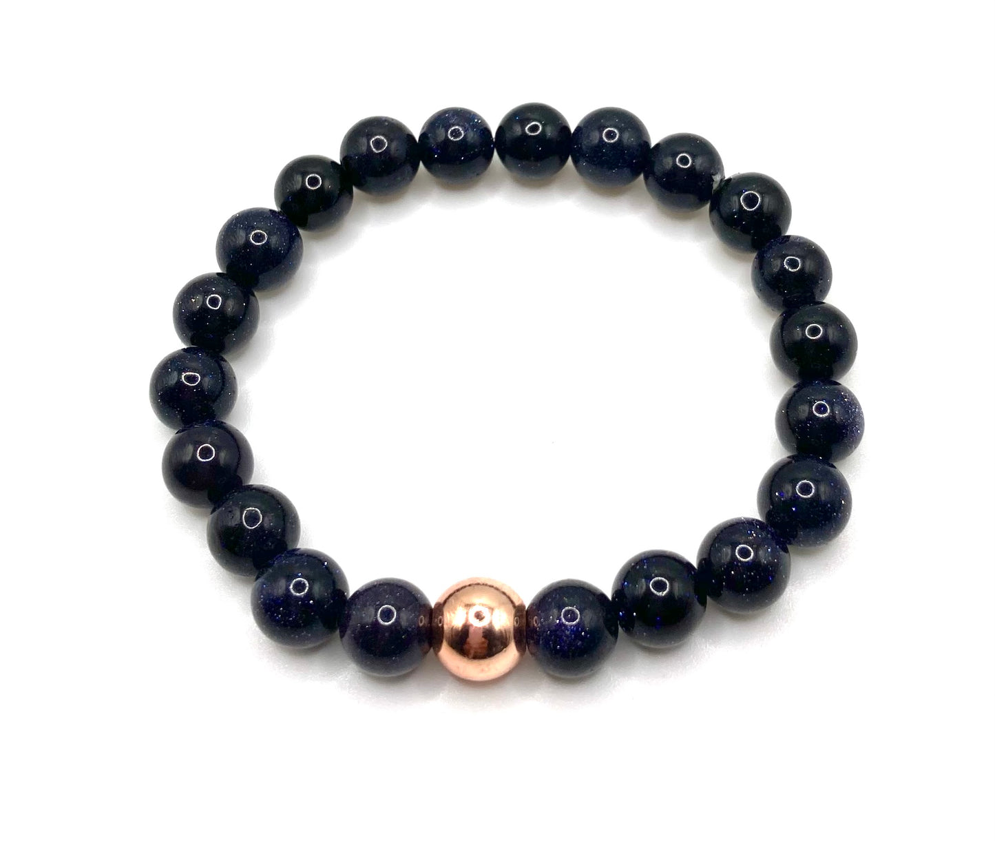 Midnight Blue sparkling Beaded Bracelet with a Rose Gold Hematite Bead