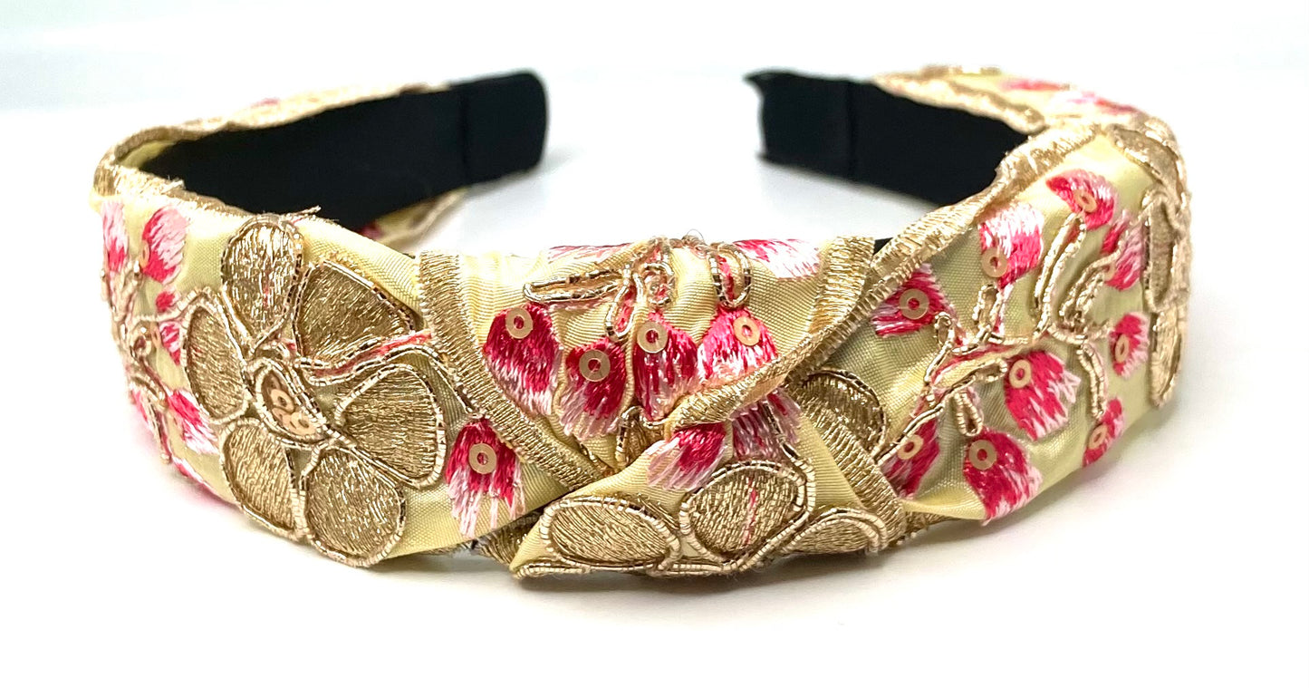 Flower Embroidered Knot Hair Band