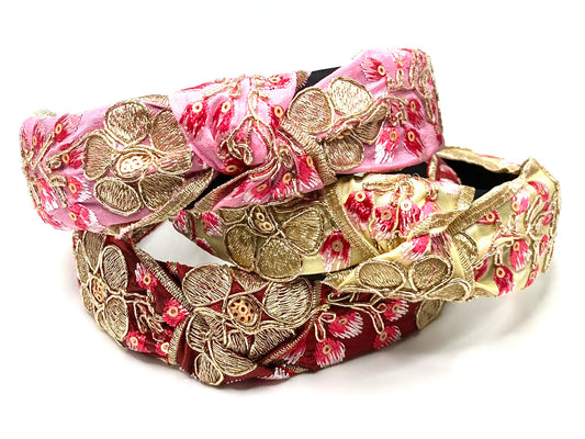 Flower Embroidered Knot Hair Band