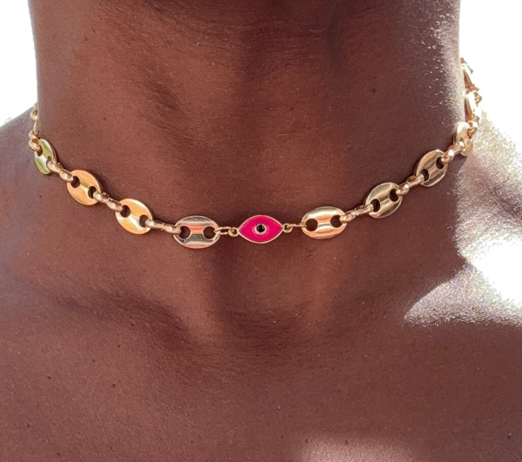 Pink Evil Eye Choker Necklace