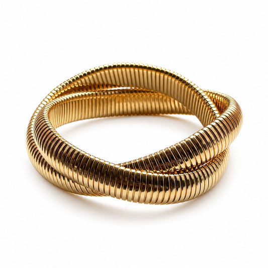 Gold Textured Statement Bangle Bracelet