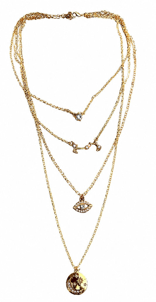 Moon & Evil Eye Layered Necklace