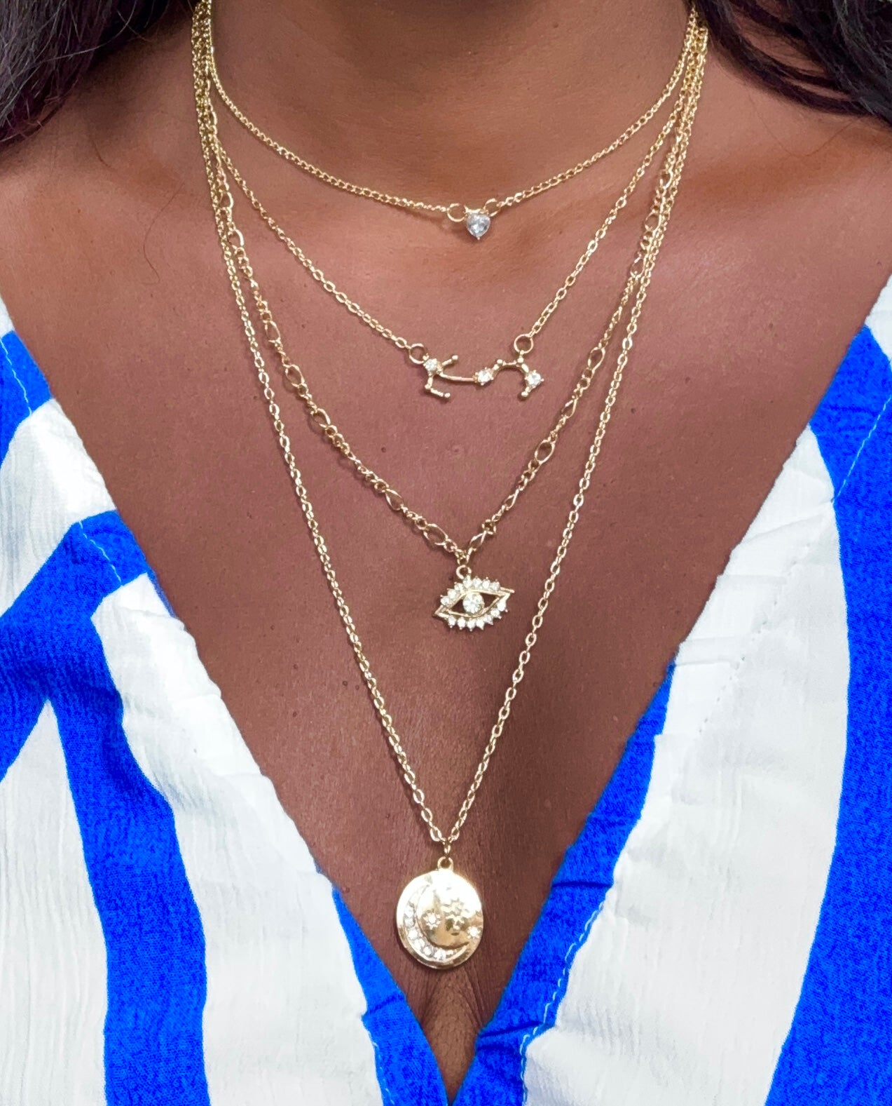 Moon & Evil Eye Layered Necklace