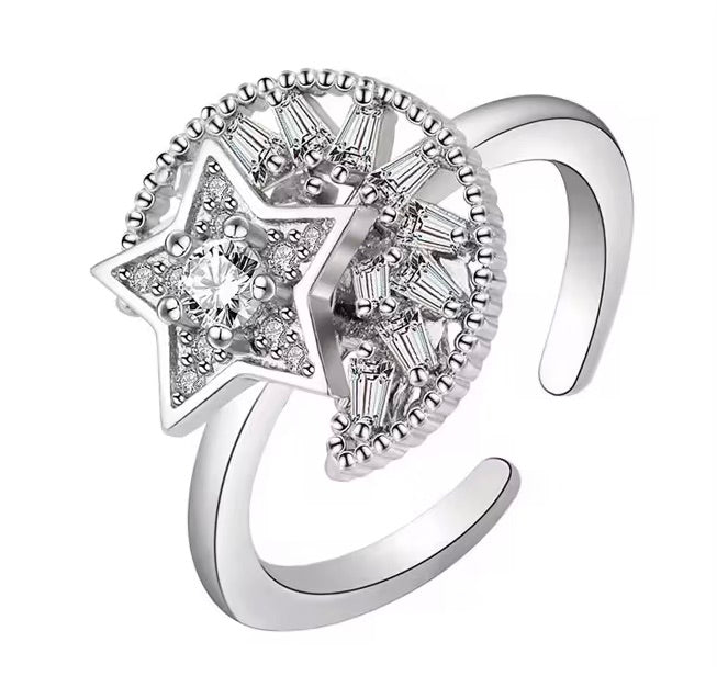 Moon and Star Spinner Ring