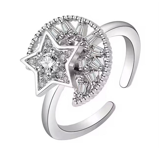 Moon and Star Anxiety Spinner Ring