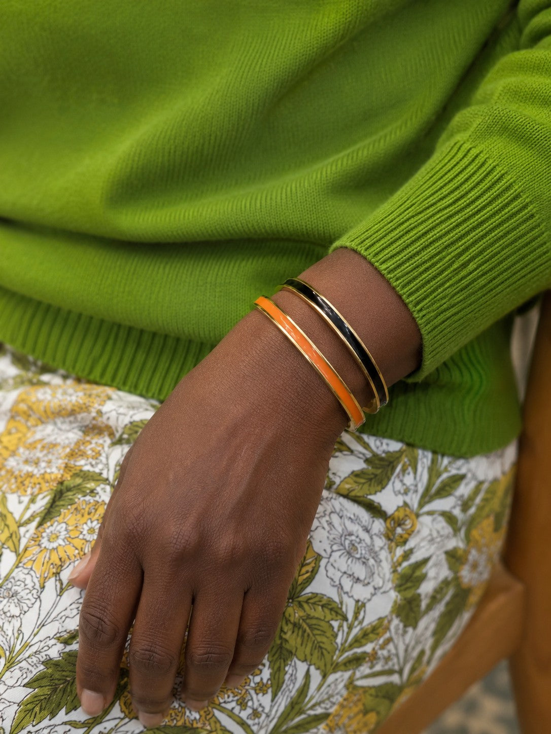 Orange & Black Enamel Bangle Bracelet