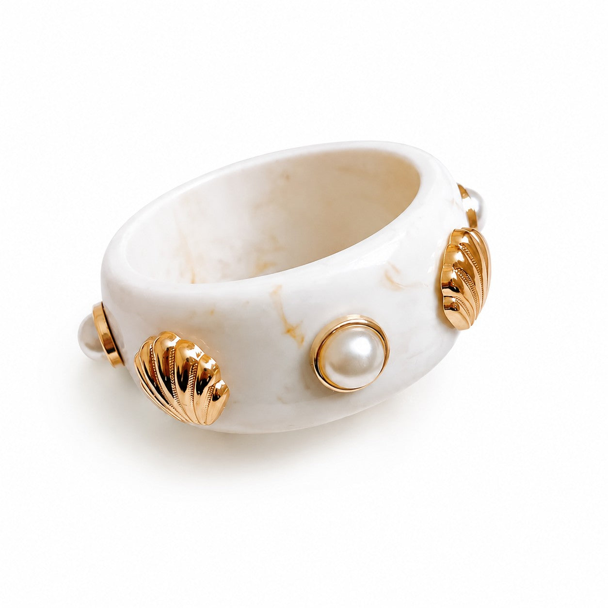 Faux Pearl & Shell Resin Bangle