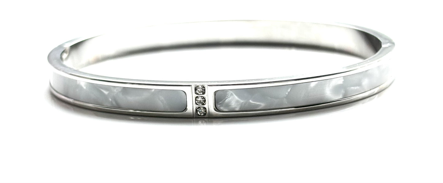 Silver Pearl Effect Diamante Bangle