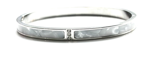 Silver Pearl Effect Diamante Bangle