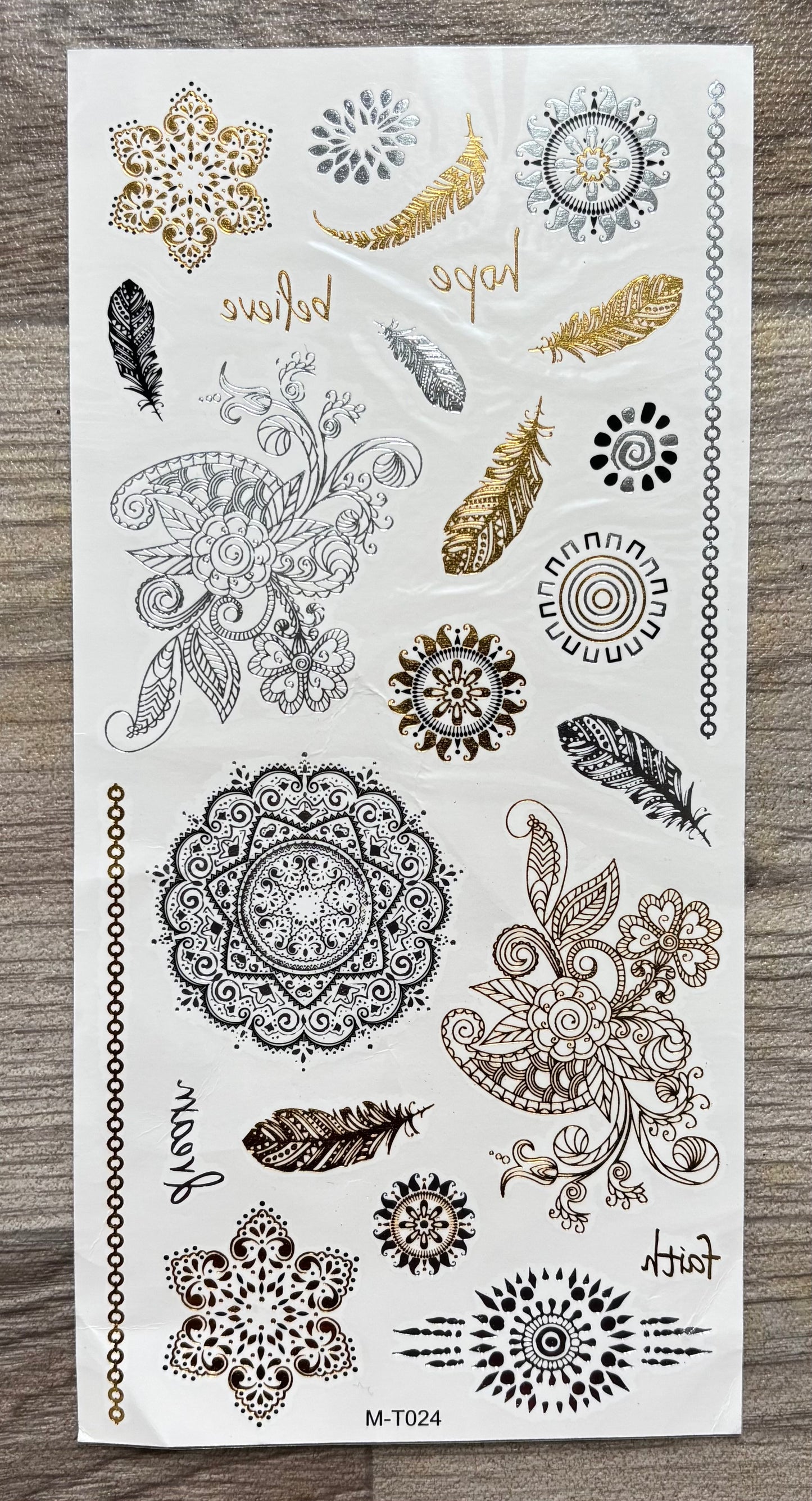 Temporary Gold Foil Feathers/Mandala Tattoos