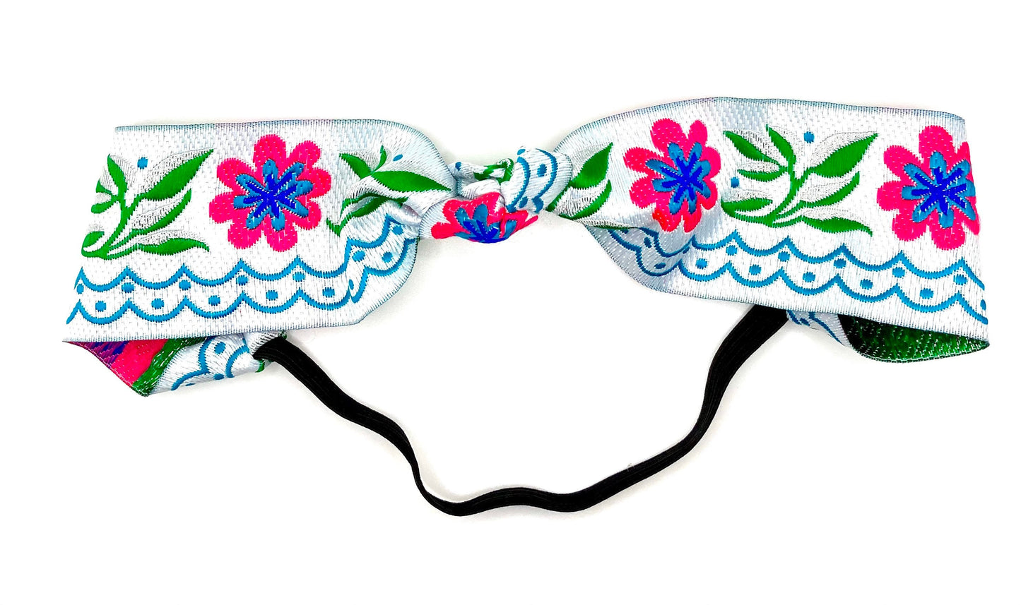 Floral Embroidered Knot Head Band