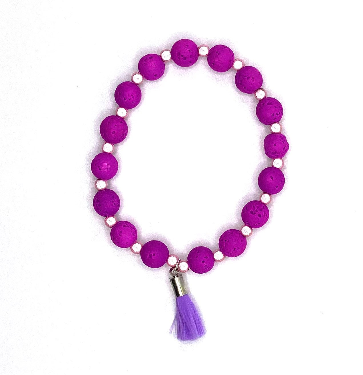 Lava Bead Bracelet/Anklet Dyed with Mini Silk Tassel